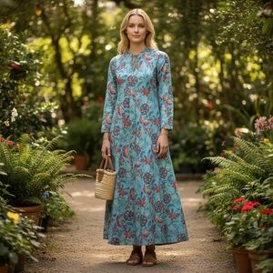 Bhoomi Maxi Boho Dress Size Small 100% Cotton Made in India Side Pockets